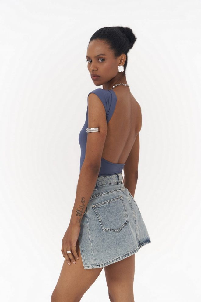 Mai Collection Nives Back Neckline Indigo Crop Wholesale Clothing Birthday