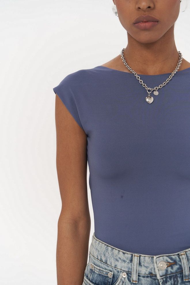 Mai Collection Nives Back Neckline Indigo Crop Wholesale Clothing Spring