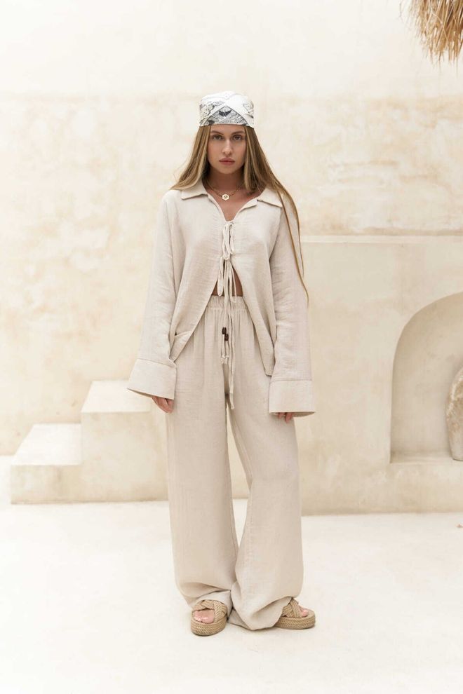 Mai Collection Bali Beaded Natural Mueslin Suit Wholesale Clothing 1