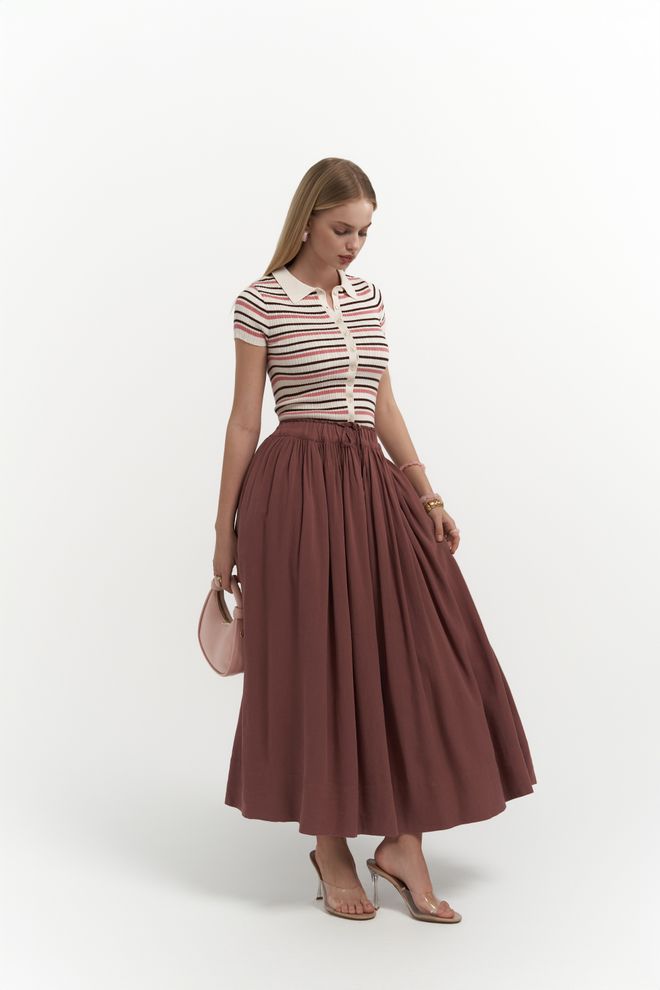 Mai Collection Gabbiano Plisseerock Aus Leinen Großhandelskleidung Elegant