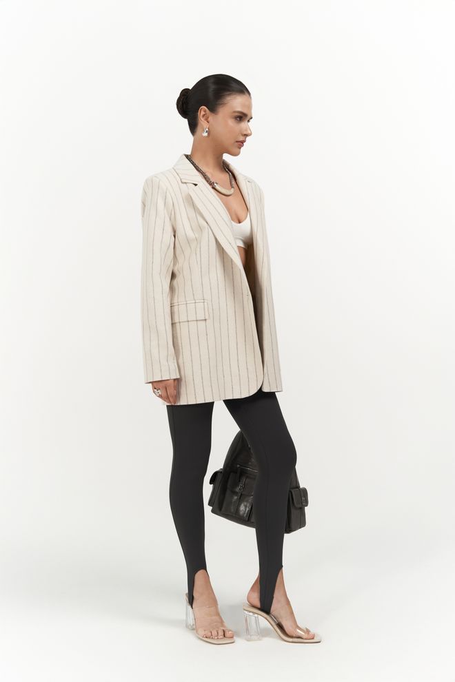 Mai Collection Gestreifter Beiger Basic Blazer Juba Großhandelskleidung Elegant