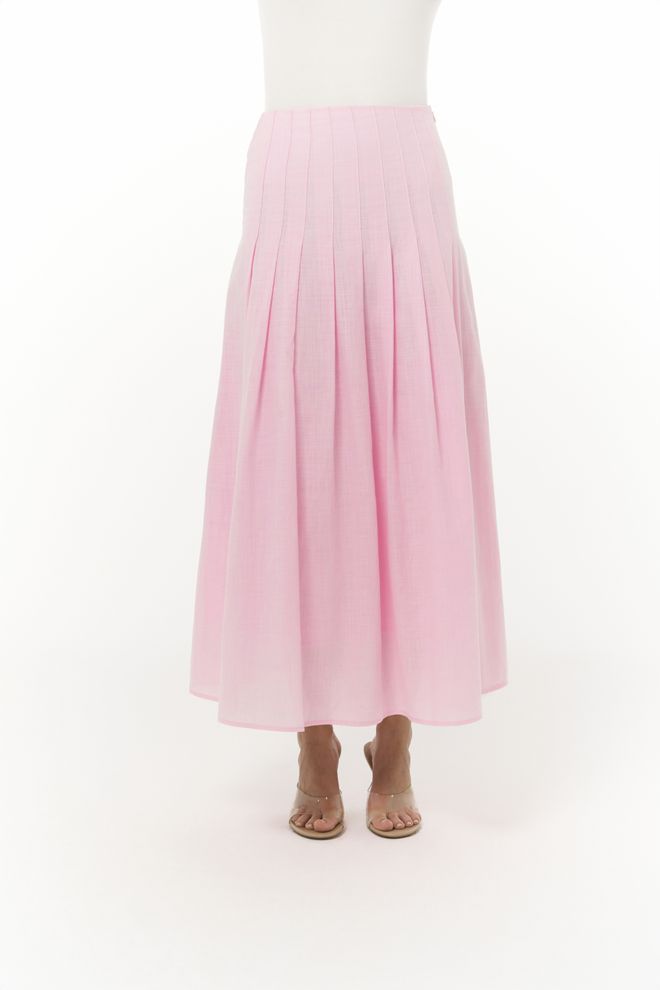 Mai Collection Sera Pile Detail Long Skirt Wholesale Clothing 5