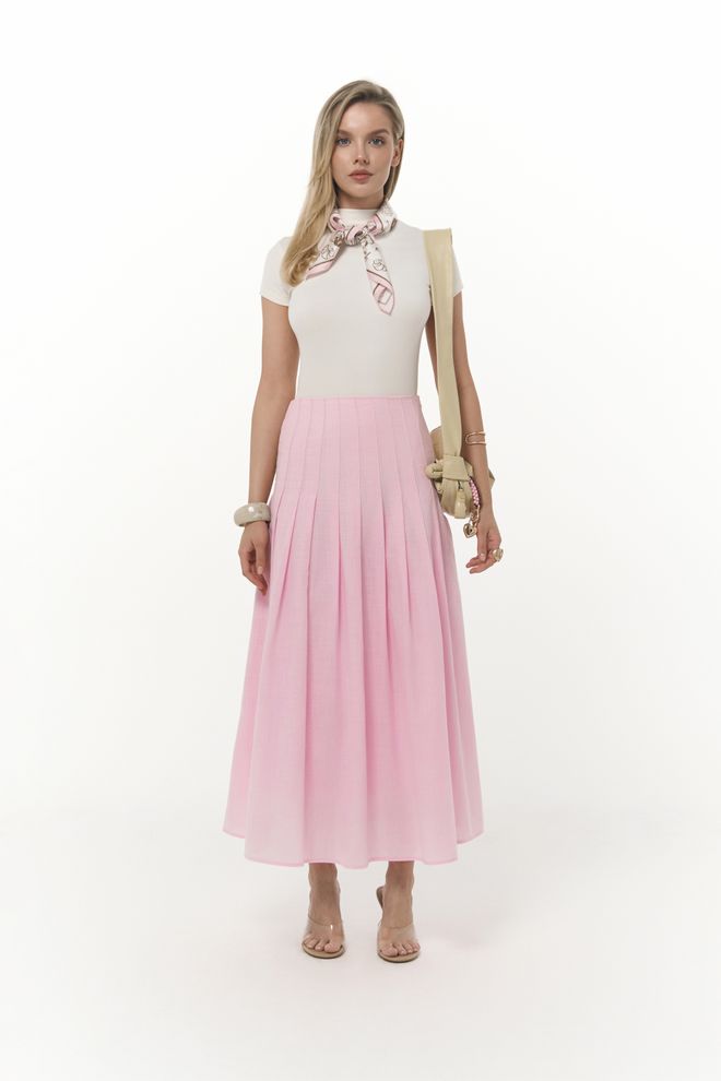 Mai Collection Sera Pile Detail Long Skirt Wholesale Clothing Cotton