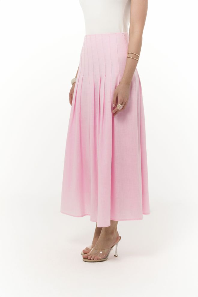 Mai Collection Sera Pile Detail Long Skirt Wholesale Clothing Spring