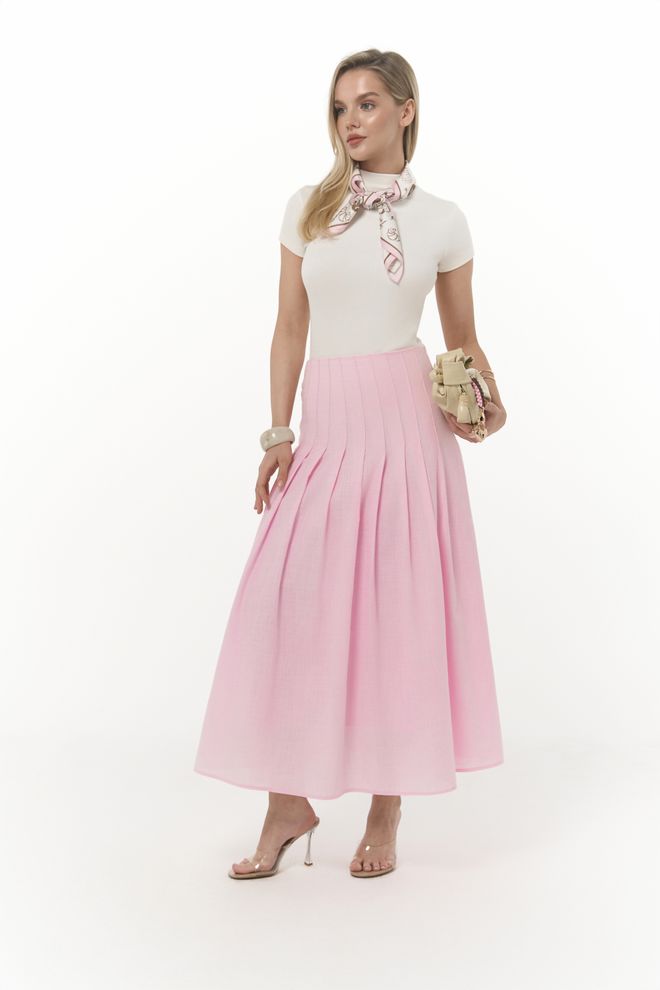 Mai Collection Lange Rok Met Sera Pile Detail Groothandel Kleding Elegant