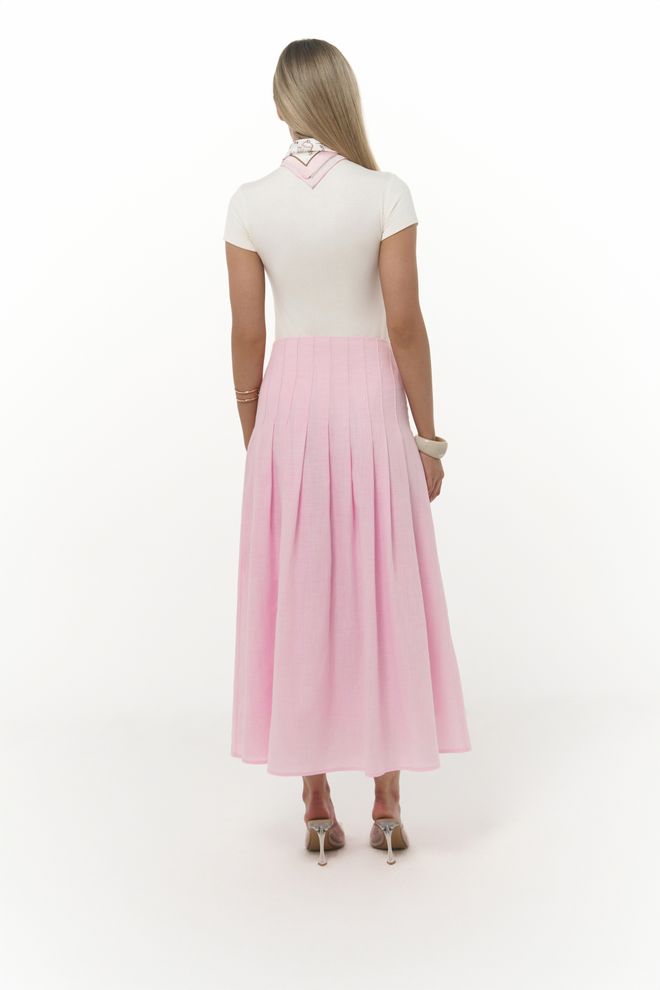 Mai Collection Sera Pile Detail Long Skirt Wholesale Clothing Formal