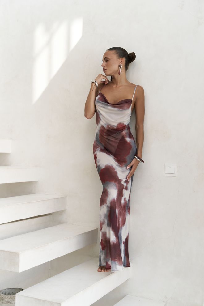 Mai Collection Chomhan Askılı Degaje Uzun Elbise Toptan Giyim Polyester