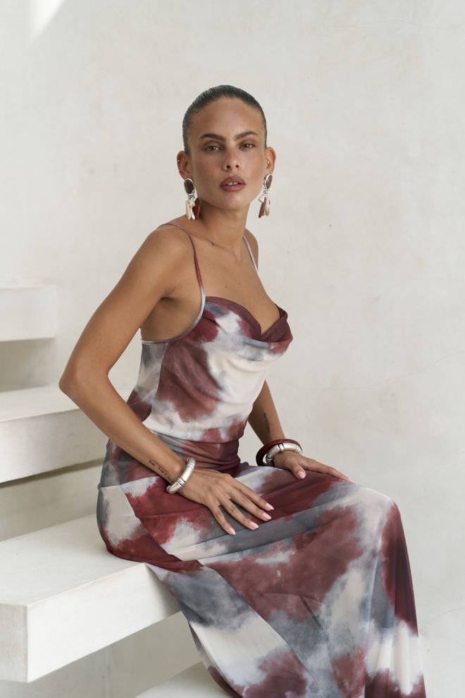Mai Collection Chomhan Askılı Degaje Uzun Elbise Toptan Giyim 5