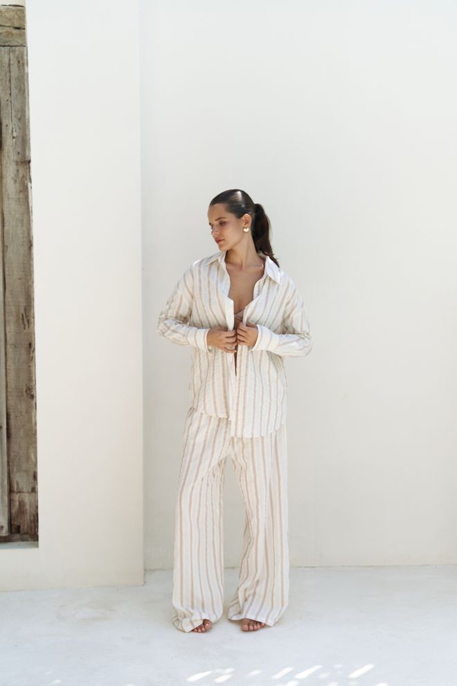 Mai Collection Priskiana Lace up Pants Shirt Suit Wholesale Clothing Beach