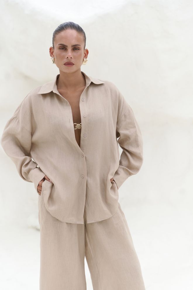 Mai Collection Traje Camisero De Lino De Gran Tamaño Jelsomina Ropa al por mayor 5