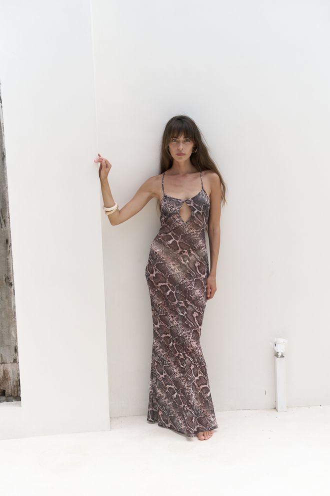 Mai Collection Brown Glamorous Animal Print Slip Dress Wholesale Clothing Beach