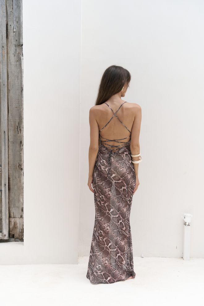 Mai Collection Brown Glamorous Animal Print Slip Dress Wholesale Clothing Summer