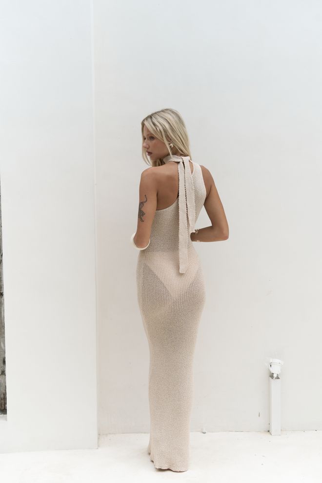 Mai Collection Beige Sexy Elegantes Bodycon Kleid Großhandelskleidung Frühling