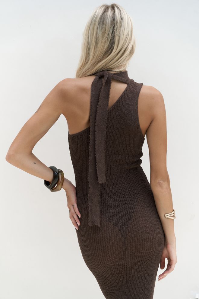 Mai Collection Kahverengi Seksi Zarif Resmi Bodycon Elbise Toptan Giyim Sonbahar