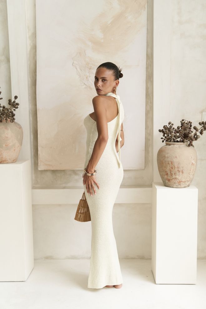 Mai Collection Vestito Ecru Glam Bodycon Maxi Abbigliamento all'ingrosso Sexy