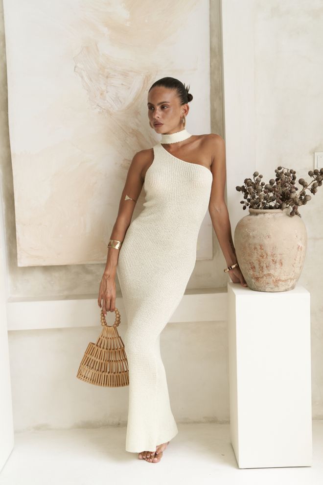 Mai Collection Ecru Glam Bodycon Maxi Kleid Großhandelskleidung 1