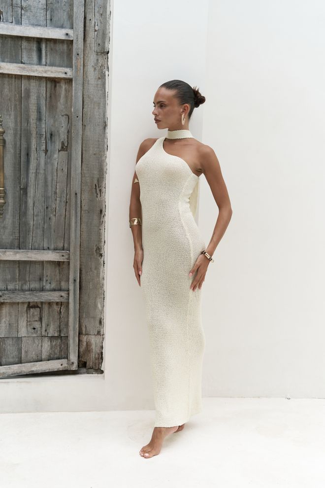 Mai Collection Ecru Glam Bodycon Maxi Kleid Großhandelskleidung Formal