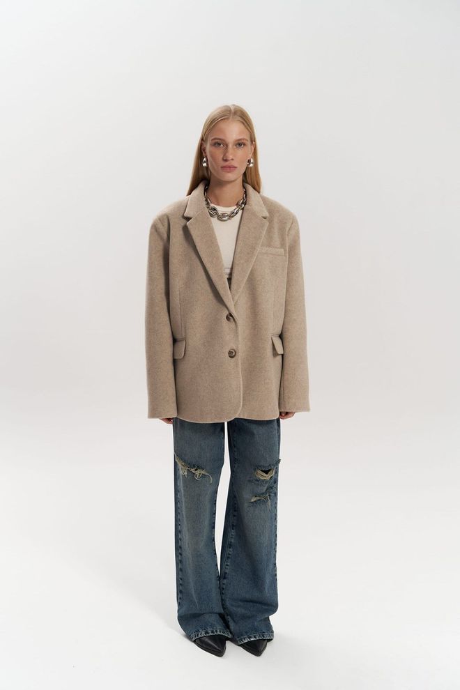 Mai Collection Μπεζ Μπουφάν Μπλέιζερ Single breasted Oversized Χονδρικό εμπόριο ενδυμάτων 1