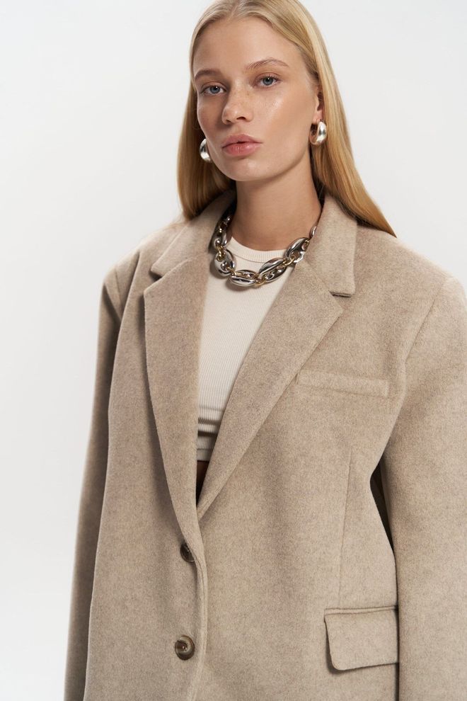 Mai Collection Μπεζ Μπουφάν Μπλέιζερ Single breasted Oversized Χονδρικό εμπόριο ενδυμάτων Σοδειά