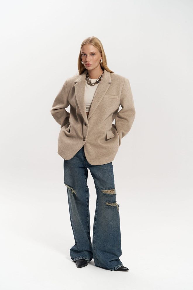 Mai Collection Μπεζ Μπουφάν Μπλέιζερ Single breasted Oversized Χονδρικό εμπόριο ενδυμάτων 5