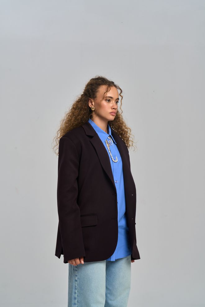 Mai Collection Black Single Breasted Oversized Jacket Wholesale Clothing Spring