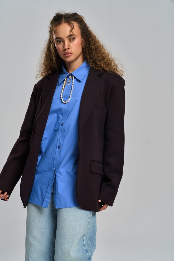 Mai Collection Schwarze Einreihige Oversize Jacke Großhandelskleidung Lässig