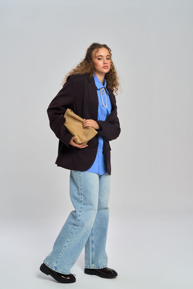 Mai Collection Black Single Breasted Oversized Jacket Wholesale Clothing 5