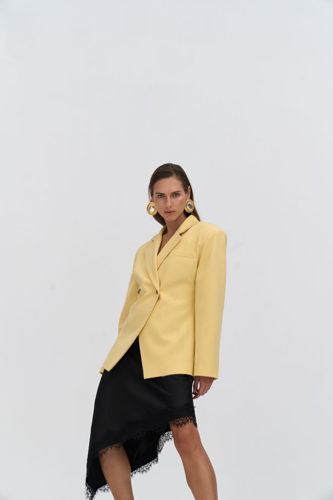 Mai Collection Sarı Çift Düğmeli Blazer Ceket Toptan Giyim Nostaljik