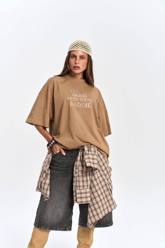 Mai Collection Maglietta Marrone Casual Oversize Abbigliamento all'ingrosso Casuale