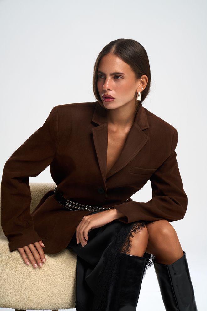 Mai Collection Kahverengi Vintage Tek Düğmeli Blazer Ceket Toptan Giyim Gündelik