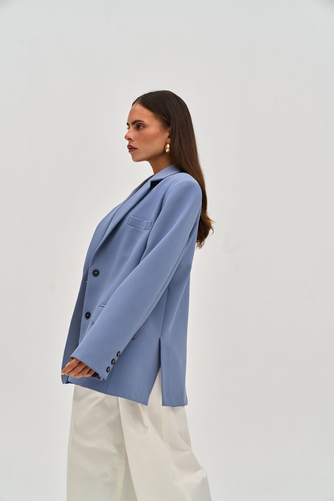 Mai Collection Blue Oversized Single Breasted Blazer Jacket Wholesale Clothing Spring