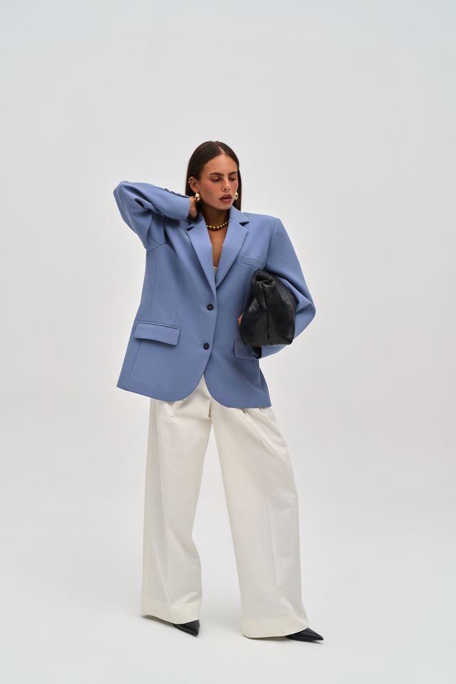 Mai Collection Blue Oversized Single Breasted Blazer Jacket Wholesale Clothing Work