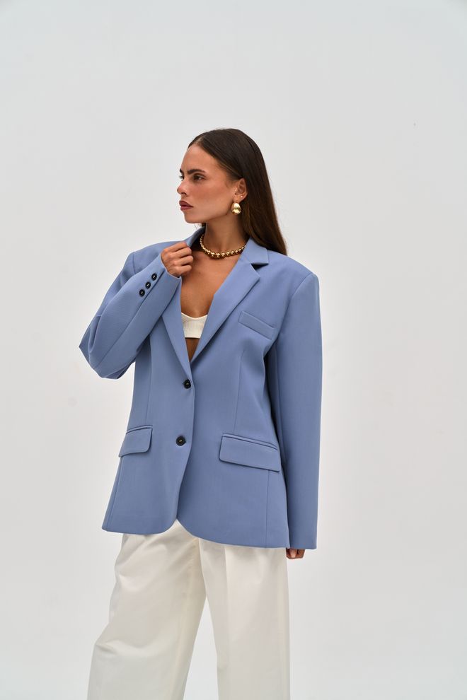 Mai Collection Μπουφάν Μπλε Oversized Μπλέιζερ Με Μονό Ξεπέταγμα Χονδρικό εμπόριο ενδυμάτων Casual