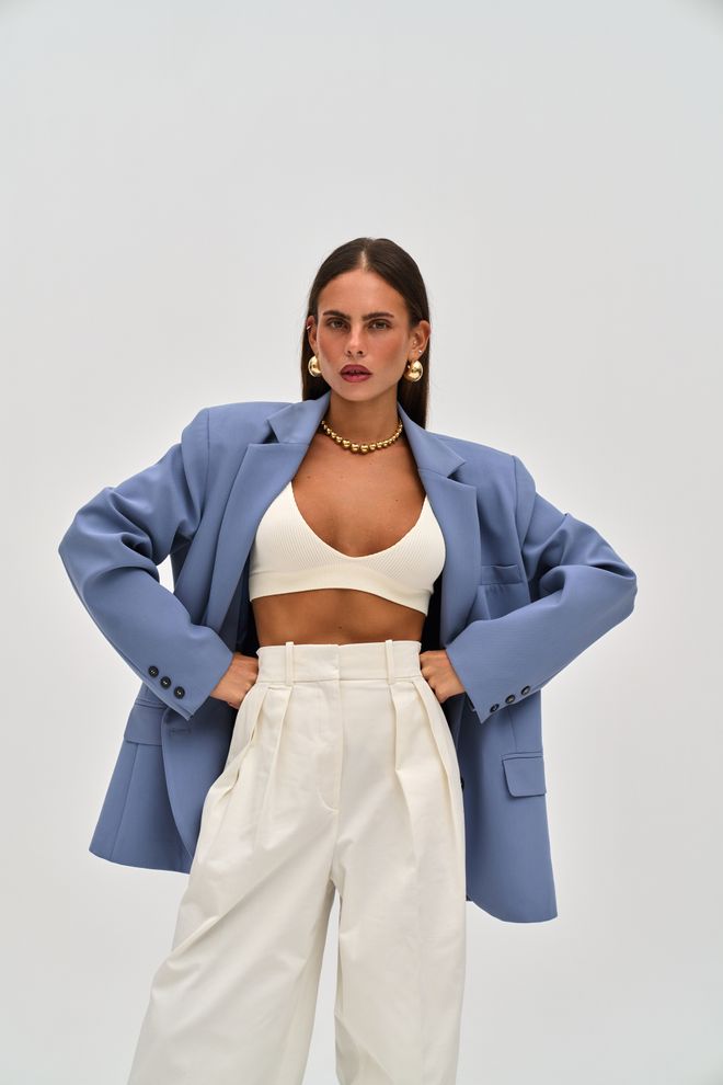 Mai Collection Blue Oversized Single Breasted Blazer Jacket Wholesale Clothing 1