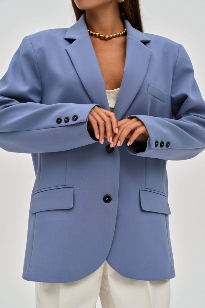 Mai Collection Blue Oversized Single Breasted Blazer Jacket Wholesale Clothing Cocktail