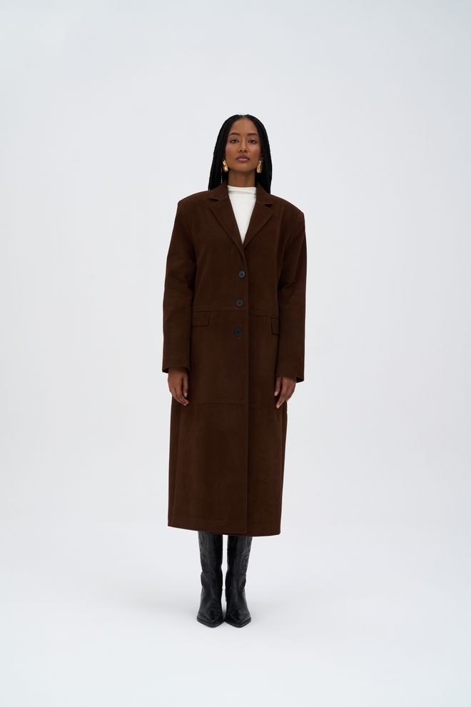 Mai Collection Brown Elegant Trenchcoat With Flap Pockets Wholesale Clothing Work