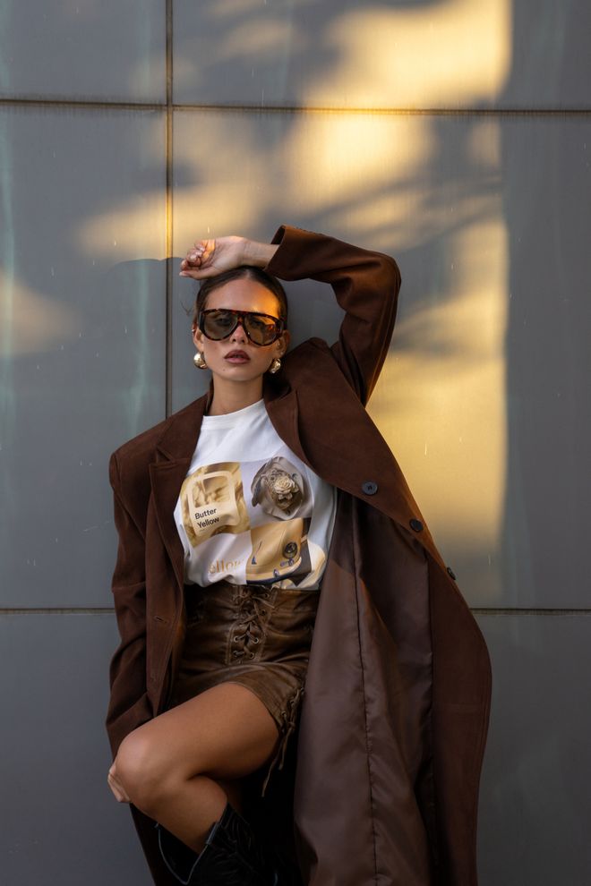 Mai Collection Brown Elegant Trenchcoat With Flap Pockets Wholesale Clothing 5