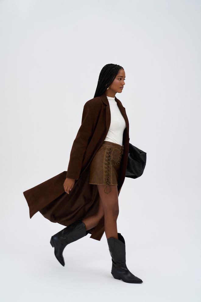 Mai Collection Brown Elegant Trenchcoat With Flap Pockets Wholesale Clothing Graduation