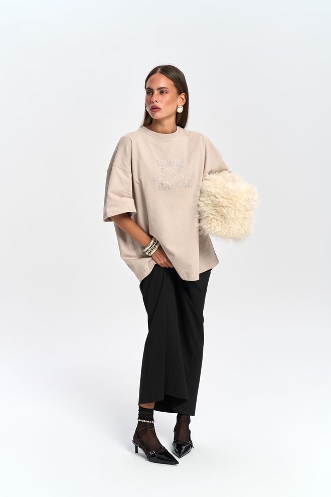 Mai Collection Maglietta Casual Beige Oversize Abbigliamento all'ingrosso Casuale