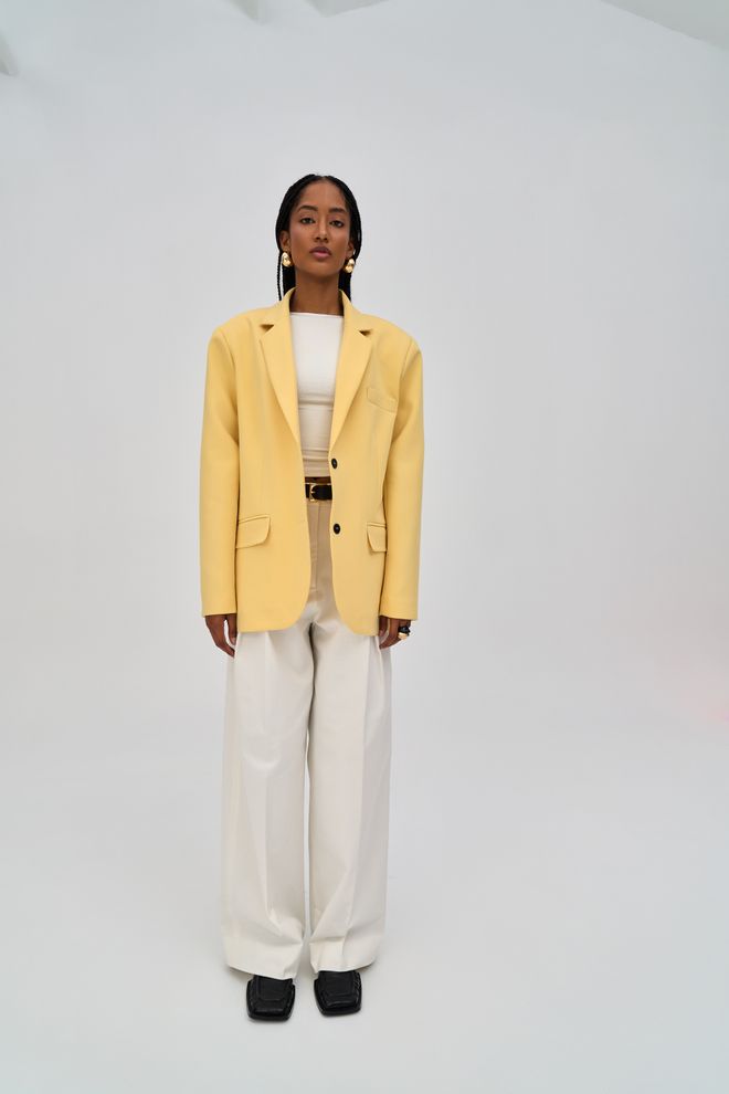 Mai Collection Yellow Single Breasted Blazer Jacket Wholesale Clothing 1