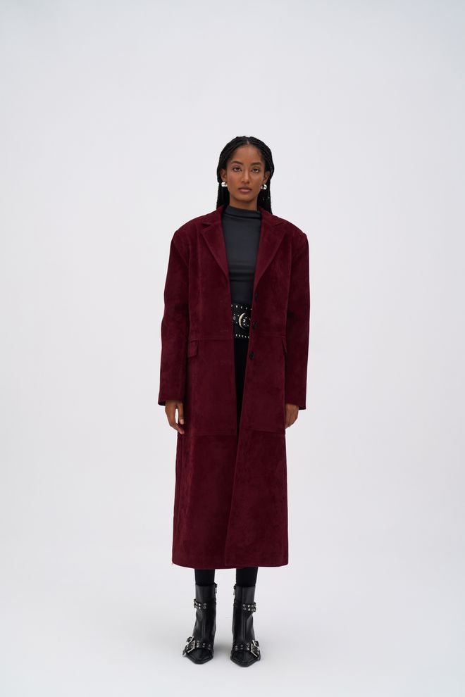 Mai Collection Claret Red Trenchcoat Elegant Vintage Single Breasted Coat Wholesale Clothing 1