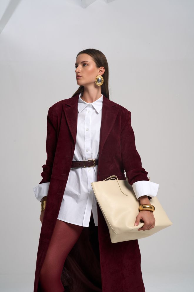 Mai Collection Claret Red Trenchcoat Elegant Vintage Single Breasted Coat Wholesale Clothing Work