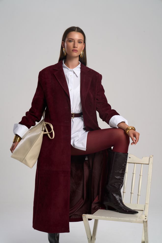 Mai Collection Claret Red Trenchcoat Elegant Vintage Single Breasted Coat Wholesale Clothing 5
