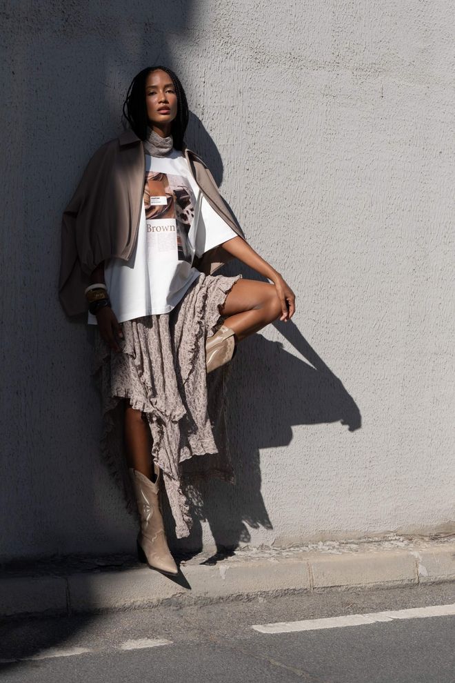 Mai Collection Bej Asimetrik Maksi Etek Toptan Giyim Gündelik