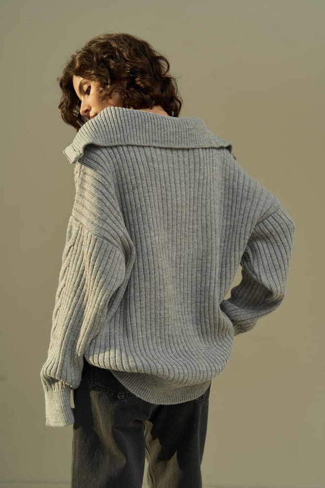 Mai Collection Grey Oversized V Neck Sweater Wholesale Clothing 5