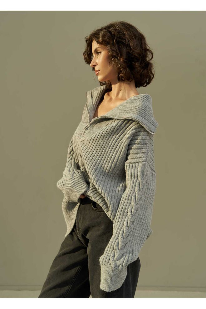 Mai Collection Grey Oversized V Neck Sweater Wholesale Clothing Fall