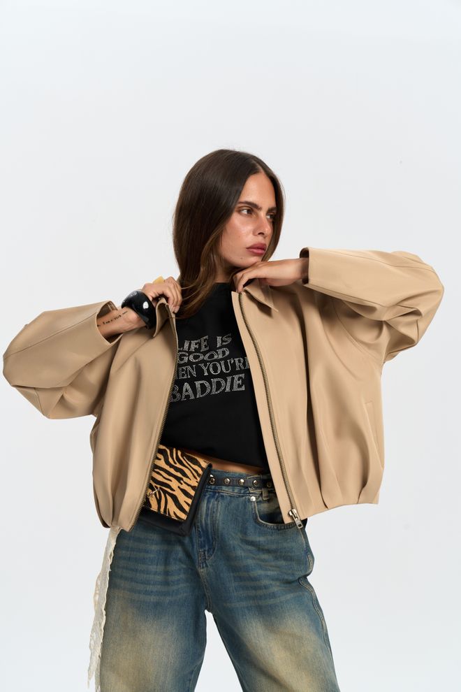 Mai Collection Bej Bomber Ceket İle Klasik Yaka Toptan Giyim Gündelik