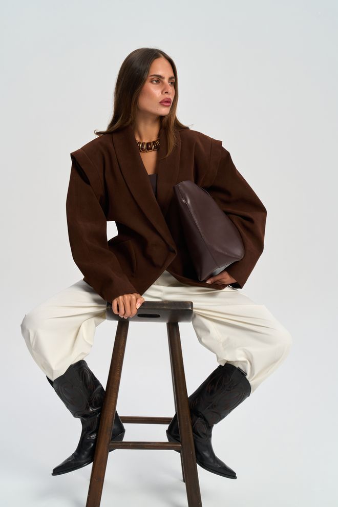 Mai Collection Kahverengi Tek Düğmeli Blazer Ceket Toptan Giyim Nostaljik