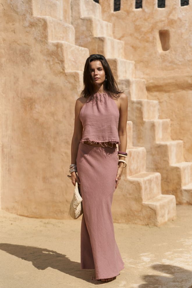 Mai Collection Set Boho Rosa Con Gonna Maxi Aderente Abbigliamento all'ingrosso 1