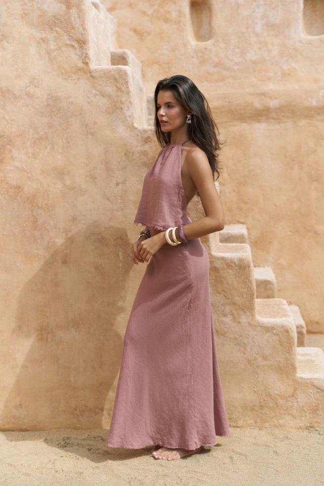 Mai Collection Set Boho Rosa Con Gonna Maxi Aderente Abbigliamento all'ingrosso Primavera